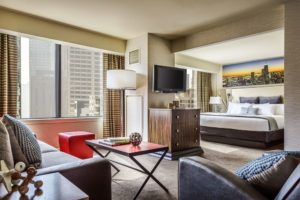 A peak inside one of the spacious rooms at the new Cambria Chicago Magnificent Mile (PRNewsFoto/Choice Hotels International, Inc)